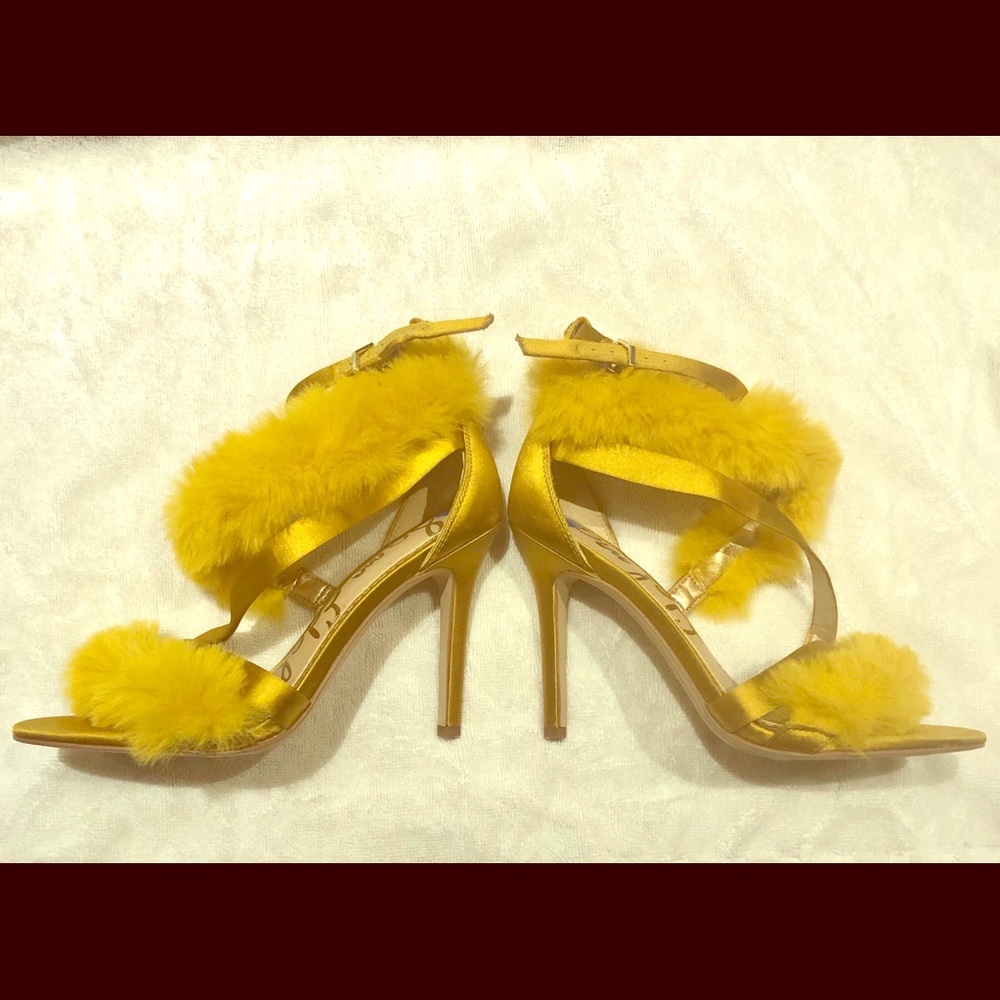 BRAND NEW Sam Edelman Yellow Faux Fur Stilettos